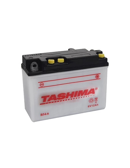 Batterie plomb TASHIMA 6V, 12A. L: 156, L: 57, H:116mm, + à gauche pour motos. (livrée sans acide). Remplace origine B54-6. - Ba