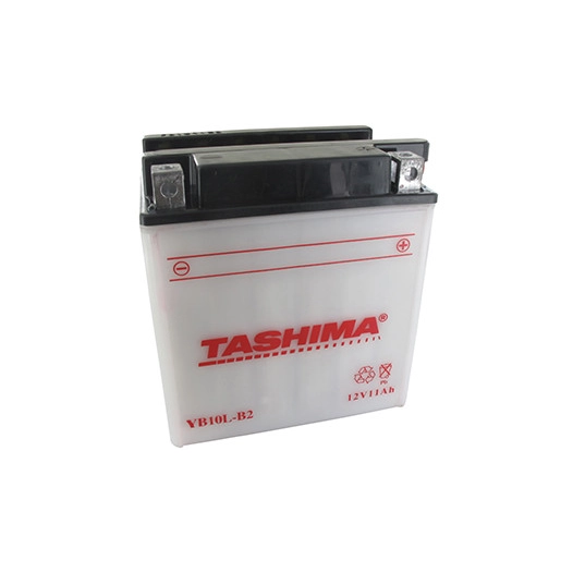 Batterie plomb TASHIMA renforcée 12V, 11A. L: 135, l: 90, H: 145mm, + à droite pour scooter, motos. (livrée avec acide séparé).