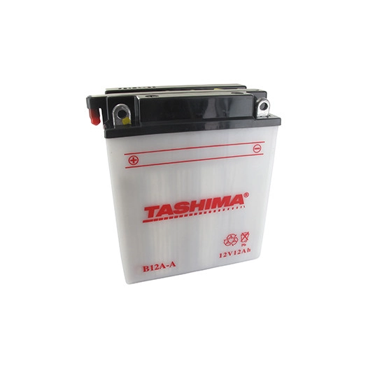 Batterie plomb TASHIMA renforcée 12V, 12A . L: 134, l: 80, H: 160mm, + à gauche pour motos, quads. (livrée avec acide séparé). -