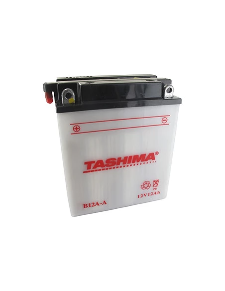 Batterie plomb TASHIMA renforcée 12V, 12A . L: 134, l: 80, H: 160mm, + à gauche pour motos, quads. (livrée avec acide séparé). -