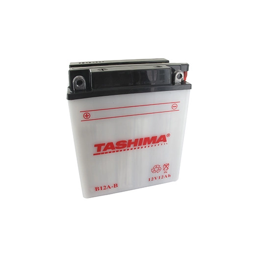 Batterie plomb TASHIMA renforcée 12V, 12A. L: 134, l: 80, H: 160mm, + à gauche pour motos. (livrée avec acide séparé). - Batteri