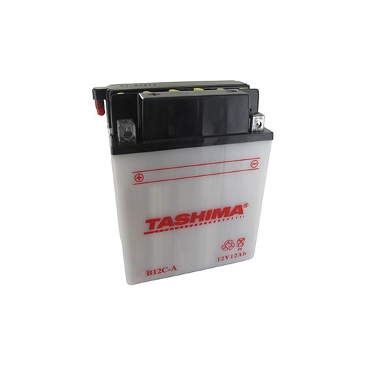 Batterie plomb TASHIMA renforcée 12V, 12A. L: 134, l: 80, H:175mm, + à gauche pour quads. (livrée avec acide séparé). - Batterie