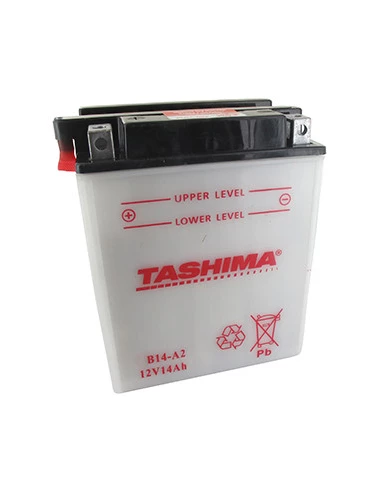 Batterie plomb TASHIMA renforcée 12V, 14A. L: 134, l: 89, H: 166mm, + à gauche pour autoportée, motos, motoneige, quads. (livrée