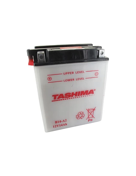 Batterie plomb TASHIMA renforcée 12V, 14A. L: 134, l: 89, H: 166mm, + à gauche pour autoportée, motos, motoneige, quads. (livrée