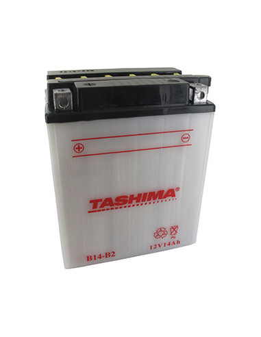 Batterie plomb TASHIMA renforcée 12V, 14A. L: 134, l: 89, H: 166mm, + à gauche pour motos, quads, utilitaires. (livrée avec acid