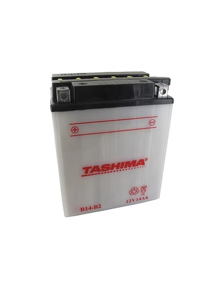 Batterie plomb TASHIMA renforcée 12V, 14A. L: 134, l: 89, H: 166mm, + à gauche pour motos, quads, utilitaires. (livrée avec acid