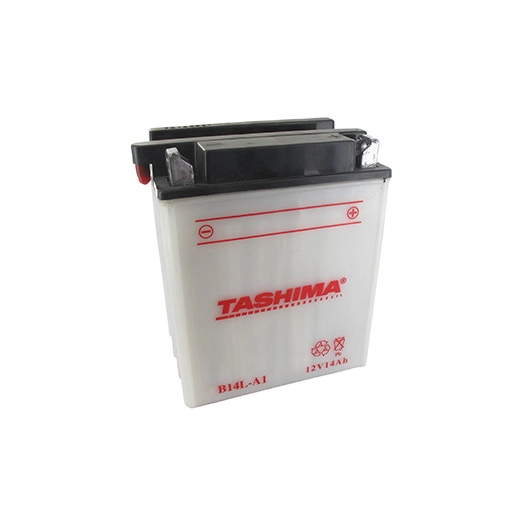 Batterie plomb TASHIMA renforcée 12V, 14A. L: 134, l: 89, H: 166mm, + à droite pour motos. (livrée avec acide séparé). - Batteri