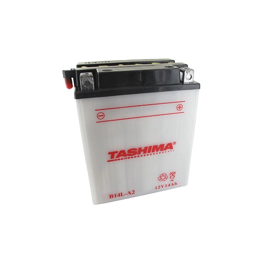 Batterie plomb TASHIMA renforcée 12V, 14A. L: 134, l: 89, H:166mm, + à droite pour scooter, motos, jet-ski, motoneige, quads. (l
