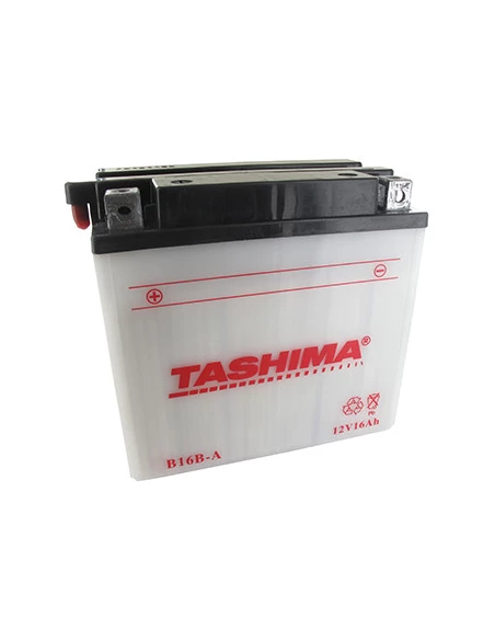 Batterie plomb TASHIMA renforcée 12V, 16A. L: 160, l: 90, H: 161mm, + à gauche pour motos. (livrée avec acide séparé). - Batteri