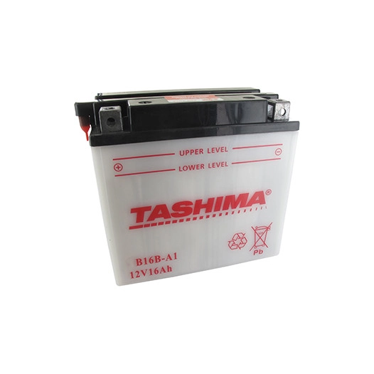 Batterie plomb TASHIMA renforcée 12V, 16A. L: 160, l: 90, H: 161mm, + à gauche pour motos. (livrée avec acide séparé). - Batteri