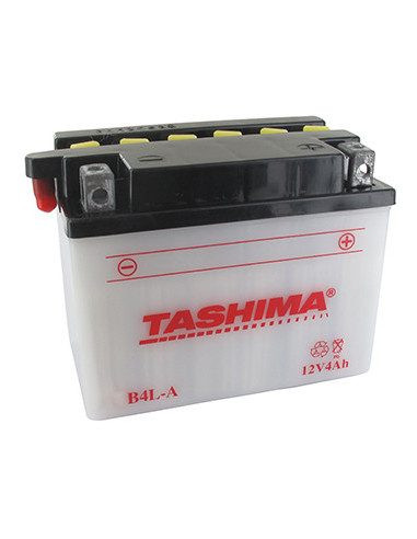 Batterie plomb TASHIMA renforcée 12V, 4A. L: 120, l: 70, H: 92mm, + à droite pour motos. (livrée avec acide séparé). - Batterie