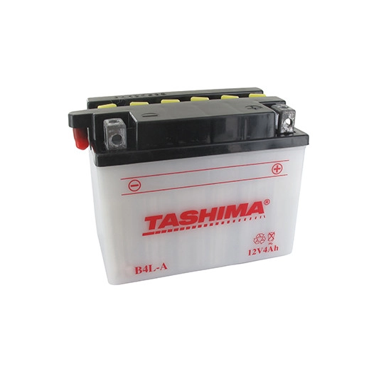 Batterie plomb TASHIMA renforcée 12V, 4A. L: 120, l: 70, H: 92mm, + à droite pour motos. (livrée avec acide séparé). - Batterie