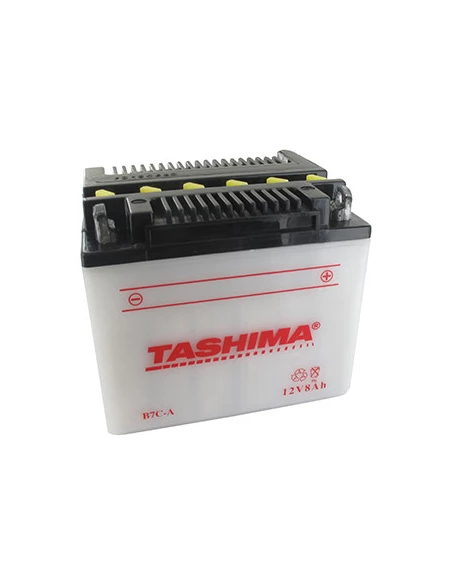 Batterie plomb TASHIMA renforcée 12V, 8A. L: 130, l: 90, H: 114mm, + à droite pour scooter, motos. (livrée avec acide séparé). -