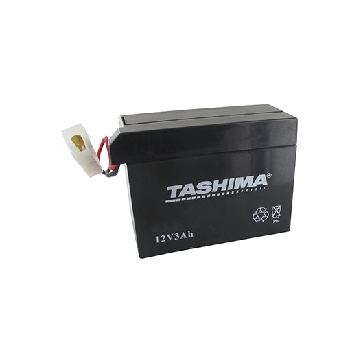 Batterie motoculture TASHIMA 12V, 3A adaptable pour TECUMSEH. L: 110, L: 55, H:80mm, avec connexion spéciale (livrée sans acide)