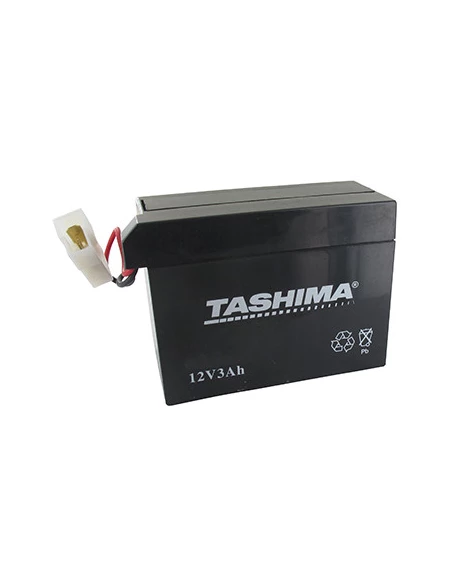 Batterie motoculture TASHIMA 12V, 3A adaptable pour TECUMSEH. L: 110, L: 55, H:80mm, avec connexion spéciale (livrée sans acide)