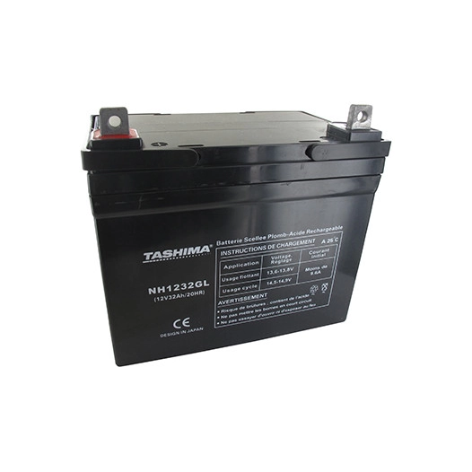 Batterie TASHIMA gel/agm 100% étanche 12V, 32A pour tondeuse autoportée. L: 195, l: 130, h: 180, + à gauche. - Batterie à mettre