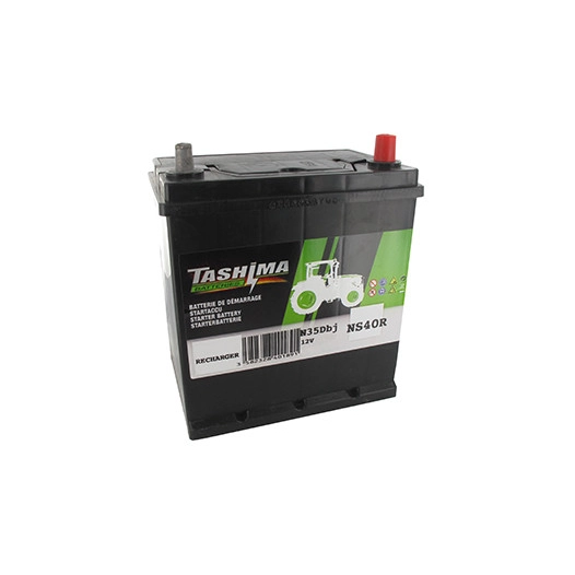Batterie plomb TASHIMA Pb Ca/Ca, sans entretien, pour tondeuse autoportée 12V, 35A. L: 196, l: 128, H:225mm, + à droite, avec bo