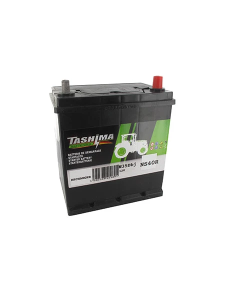 Batterie plomb TASHIMA Pb Ca/Ca, sans entretien, pour tondeuse autoportée 12V, 35A. L: 196, l: 128, H:225mm, + à droite, avec bo
