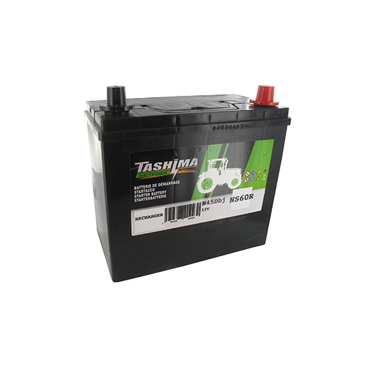 Batterie plomb TASHIMA Pb Ca/Ca, sans entretien, pour tondeuse autoportée 12V, 45A, + à droite. L: 235, l: 128, H:225mm, avec bo