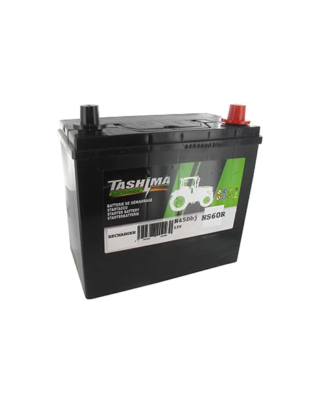 Batterie plomb TASHIMA Pb Ca/Ca, sans entretien, pour tondeuse autoportée 12V, 45A, + à droite. L: 235, l: 128, H:225mm, avec bo