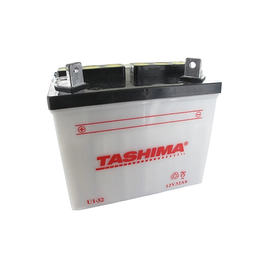 Batterie plomb TASHIMA pour tondeuse autoportée 12V, 32A. L: 196, l: 131, H:184mm, + à gauche. (livrée sans acide). - Batterie à