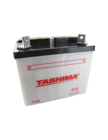 Batterie plomb TASHIMA pour tondeuse autoportée 12V, 32A. L: 196, l: 131, H:184mm, + à gauche. (livrée sans acide). - Batterie à