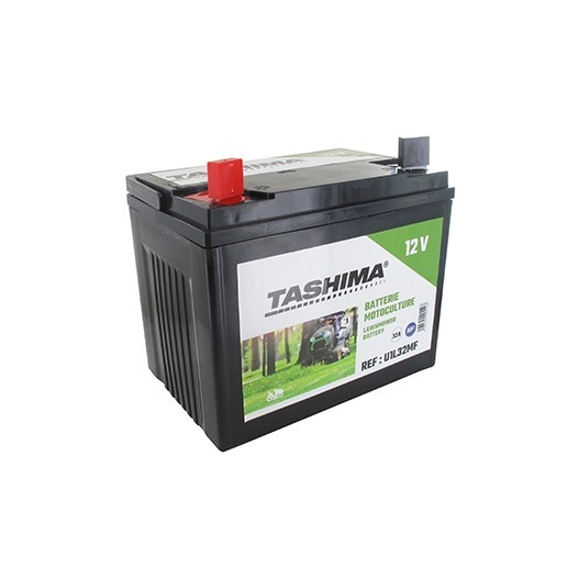 Batterie pour tondeuse autoportée 12V chargée sans entretien, 32A. L: 196, L: 131, H:184mm, + à gauche. Remplace origine: U1L32.