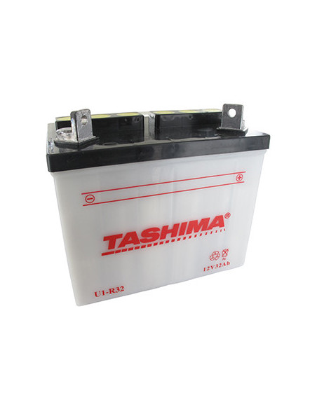 Batterie plomb TASHIMA pour tondeuse autoportée 12V, 32A. L: 196, l: 131, H:184mm, + à droite. (livrée sans acide). - Batterie à