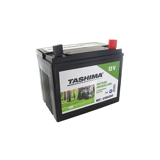 Batterie pour tondeuse autoportée 12V chargée sans entretien, 32A. L: 196, L: 131, H:184mm, + à droite. Remplace origine: U1R32.
