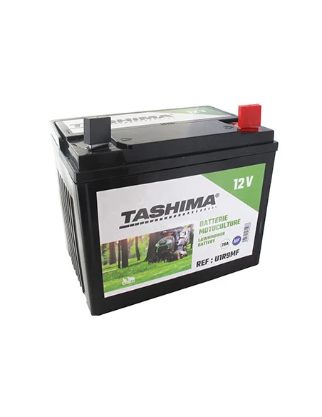 Batterie pour tondeuse autoportée 12V chargée sans entretien, 28A. L: 195, L: 130, H:185mm, + à droite. Remplace origine: U1R9 -