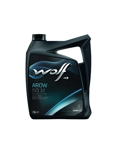 Huile hydraulique WOLF AROW ISO32. Densité à 15°C: 872 kg/ml. Viscosité à 40°C/100°C: 31,4/5,4 mm²/s. Indice de viscosité: 106.