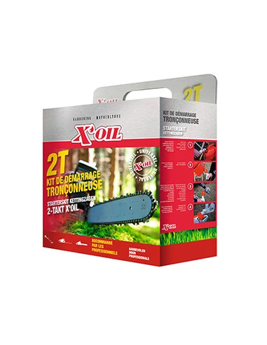 Kit de démarrage 2 Temps X'oil pour tronçonneuse, composé de: 1 stabilisant carburant 250 ml, 1 huile moteur 2 temps semi- synth