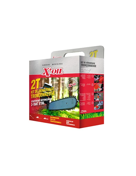 Kit de démarrage 2 Temps X'oil pour tronçonneuse, composé de: 1 stabilisant carburant 250 ml, 1 huile moteur 2 temps semi- synth