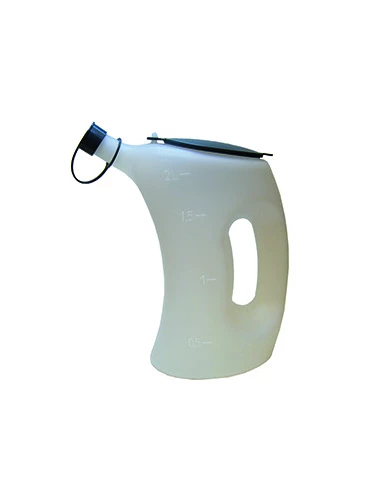 Broc gradué en plastique d'une contenance de 2 litres.