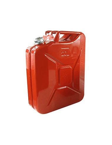 Jerrican métallique 20 litres. Peinture extérieure à la poudre de couleur rouge. Traitement intérieu