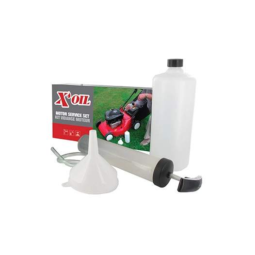Kit de vidange pour moteurs de tondeuse à gazon - Livré avec 1 seringue, 1 tuyau aspiration, 1 entonnoir et 1 bouteille