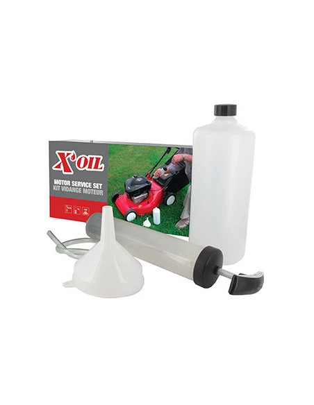 Kit de vidange pour moteurs de tondeuse à gazon - Livré avec 1 seringue, 1 tuyau aspiration, 1 entonnoir et 1 bouteille