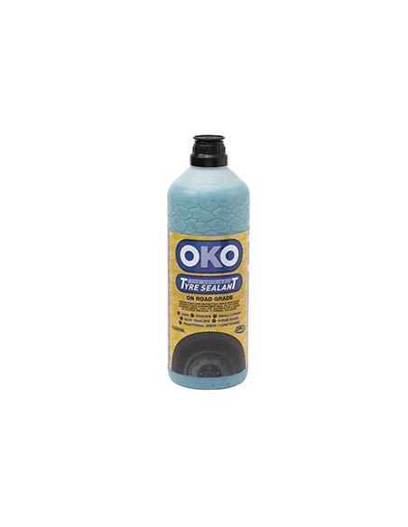 Flacon d'anti-crevaison préventif et curatif OKO BLEU - VL sur route. 1,25 litre avec outil de démontage de valve et flexible de