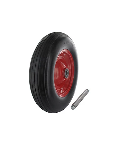 Roue de brouette 480/400-8 universelle pleine, polyuréthane, sur roulement à bille double-étanchéité 6204-2RS. Longueur de moyeu