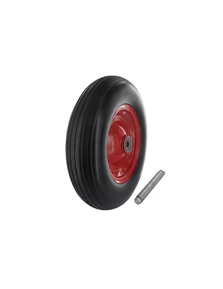 Roue de brouette 480/400-8 universelle pleine, polyuréthane, sur roulement à bille double-étanchéité 6204-2RS. Longueur de moyeu