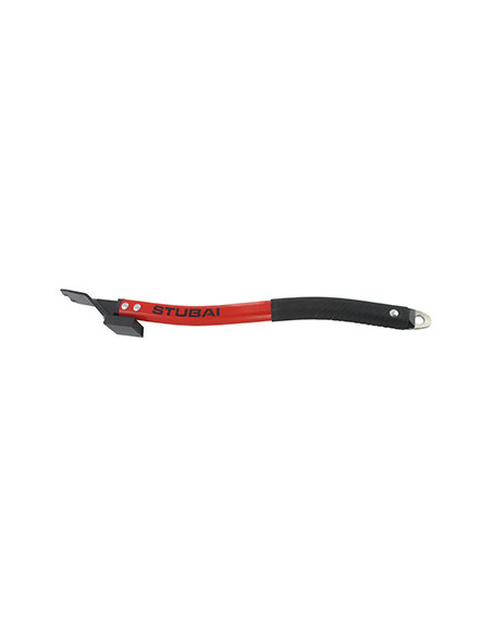 Levier d'abattage pour élagueur, en aluminium et poignée anti-dérapante, avec talon de frappe et perçage pour fixation par mousq
