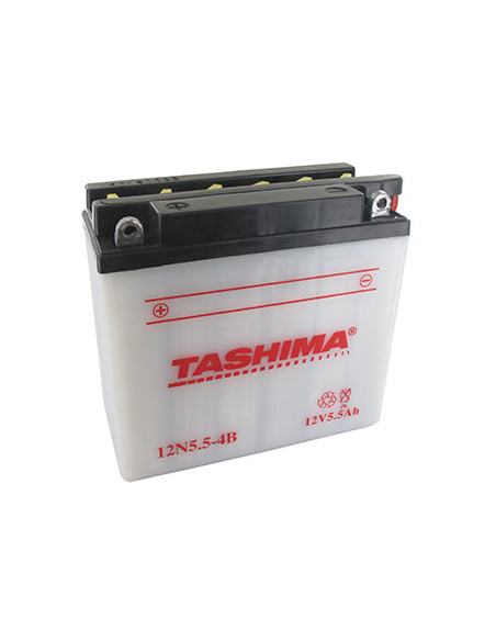 Batterie plomb TASHIMA 12V, 5,5A. L: 135, l: 60, H:130mm, + à gauche. (livrée avec acide séparé). - Batterie à mettre en acide a