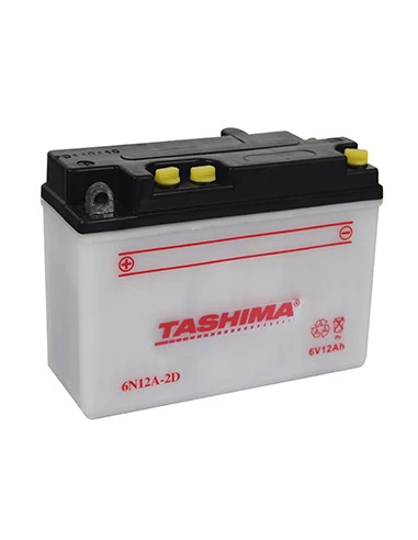 Batterie plomb TASHIMA 6V, 12A. L: 156, l: 57, H:116mm, + à gauche pour motos. (livrée sans acide). - Batterie à mettre en acide