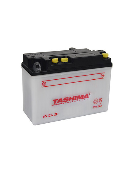 Batterie plomb TASHIMA 6V, 12A. L: 156, l: 57, H:116mm, + à gauche pour motos. (livrée sans acide). - Batterie à mettre en acide