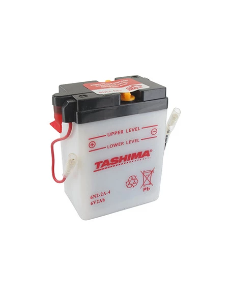 Batterie plomb TASHIMA 6V, 2A. L: 70, l: 47, H:96mm, + à droite pour scooter, motos. (livrée sans acide). - Batterie à mettre en