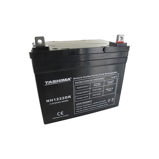 Batterie TASHIMA gel/agm 100% étanche 12V, 22A pour tondeuse autoportée. L: 195, l: 130, h: 180, + à droite. - Batterie à mettre
