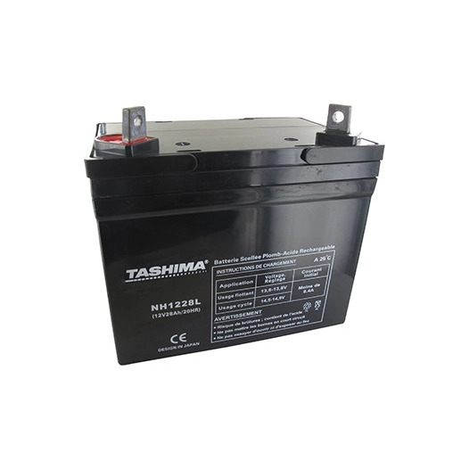 Batterie TASHIMA agm 100% étanche 12V, 28A pour autoportée. L: 195, l: 130, h: 180, + à gauche. - Batterie à mettre en acide ava