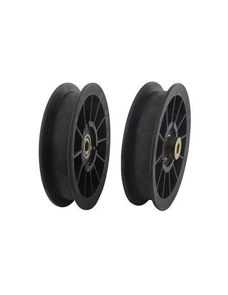 Poulie à gorge plate sur roulement et à moyeu déporté adaptable pour BUNTON - H: 24,6mm, Ø: ext: 117,3mm, Ø int: 9,5mm. Remplace