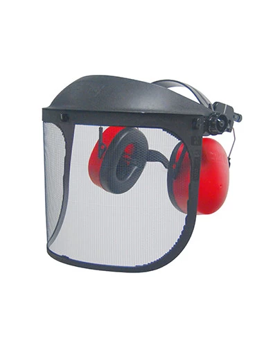 Visière de protection grillagée relevable (classe F) et anti-bruit (26dB), modèle professionnel. Largeur visière: 370mm, H: 190m