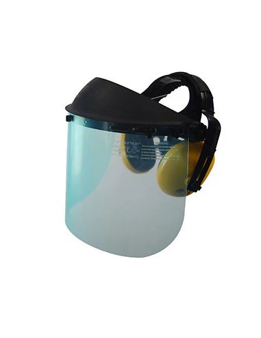 Visière de protection plastique relevable et anti-bruit, modèle professionnel. largeur visière: 400mm, H: 190mm. Normes EN166 -
